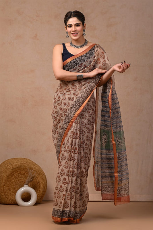 Jaipuri Block Printed Cotton Kota Doriya Saree (CIS113)