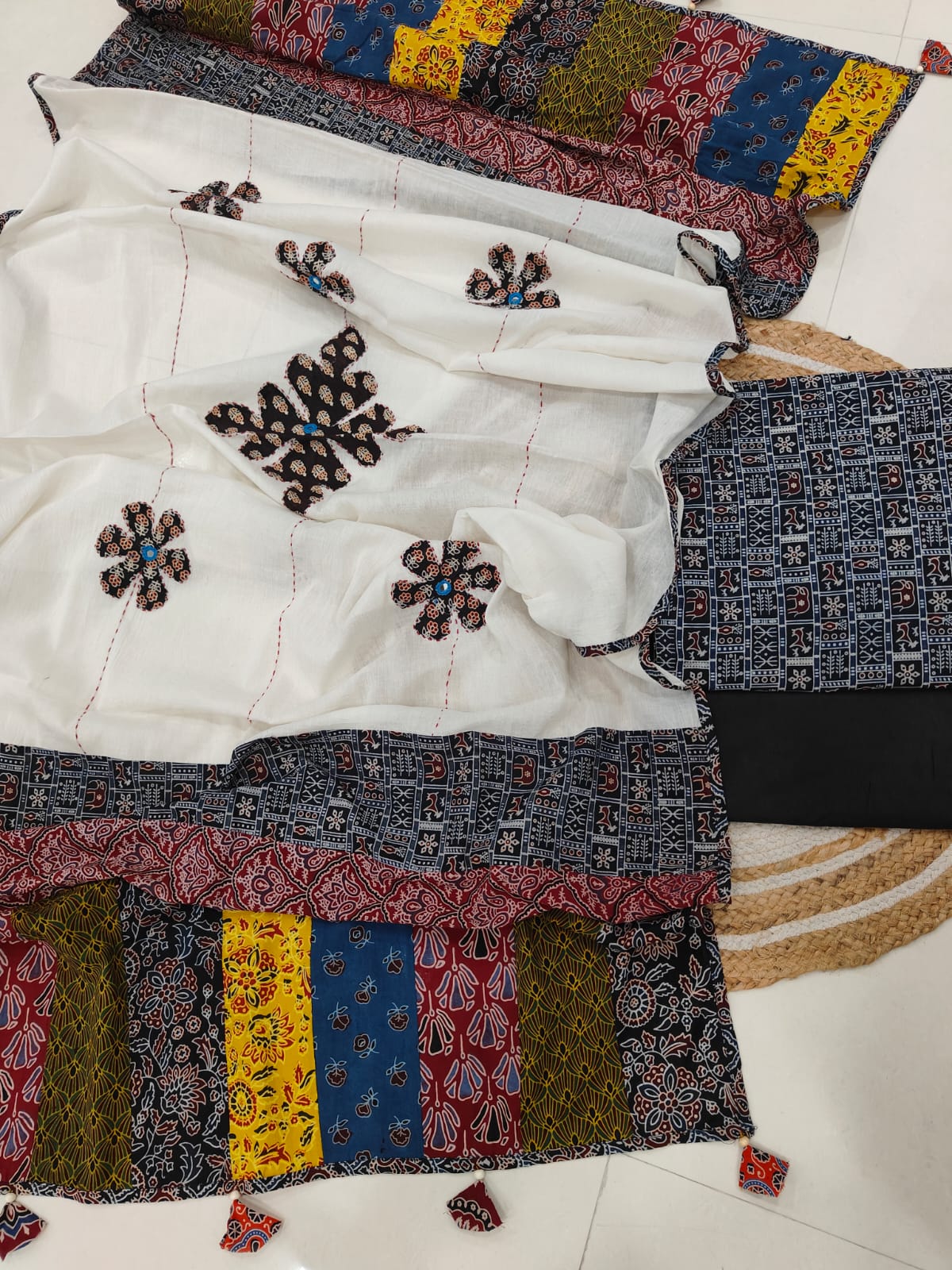 Ajarkh Print Suit Pcs With Patch Work And Mirror Work Dupatta (ASW03)