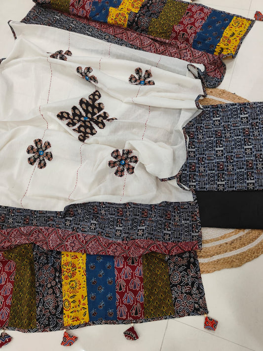 Ajarkh Print Suit Pcs With Patch Work And Mirror Work Dupatta (ASW03)