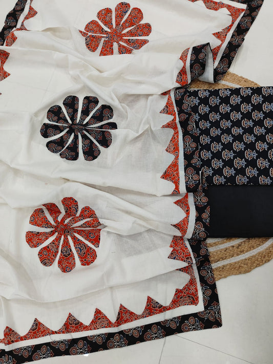 Ajarkh Print Suit Pcs With Patch Work And Mirror Work Dupatta (ASW08)