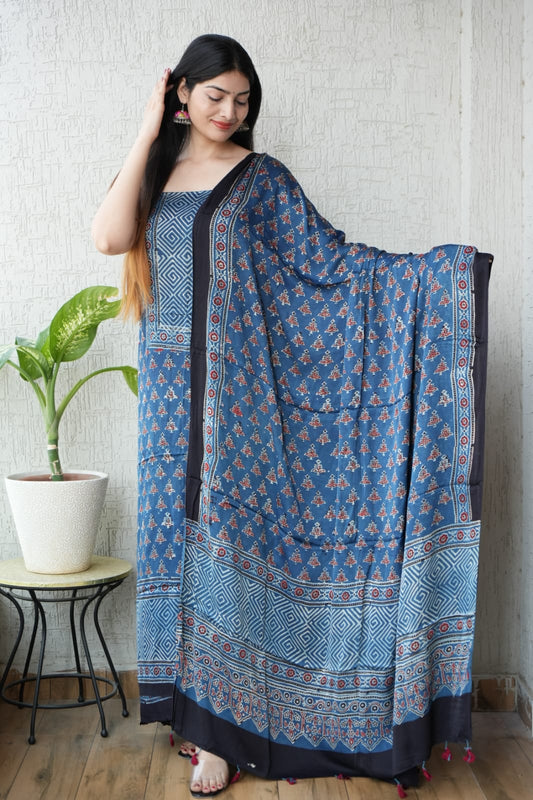 Vanaspati Ajrakh Hand Block Printed Suits Modal Silk Fabric (CIT77)