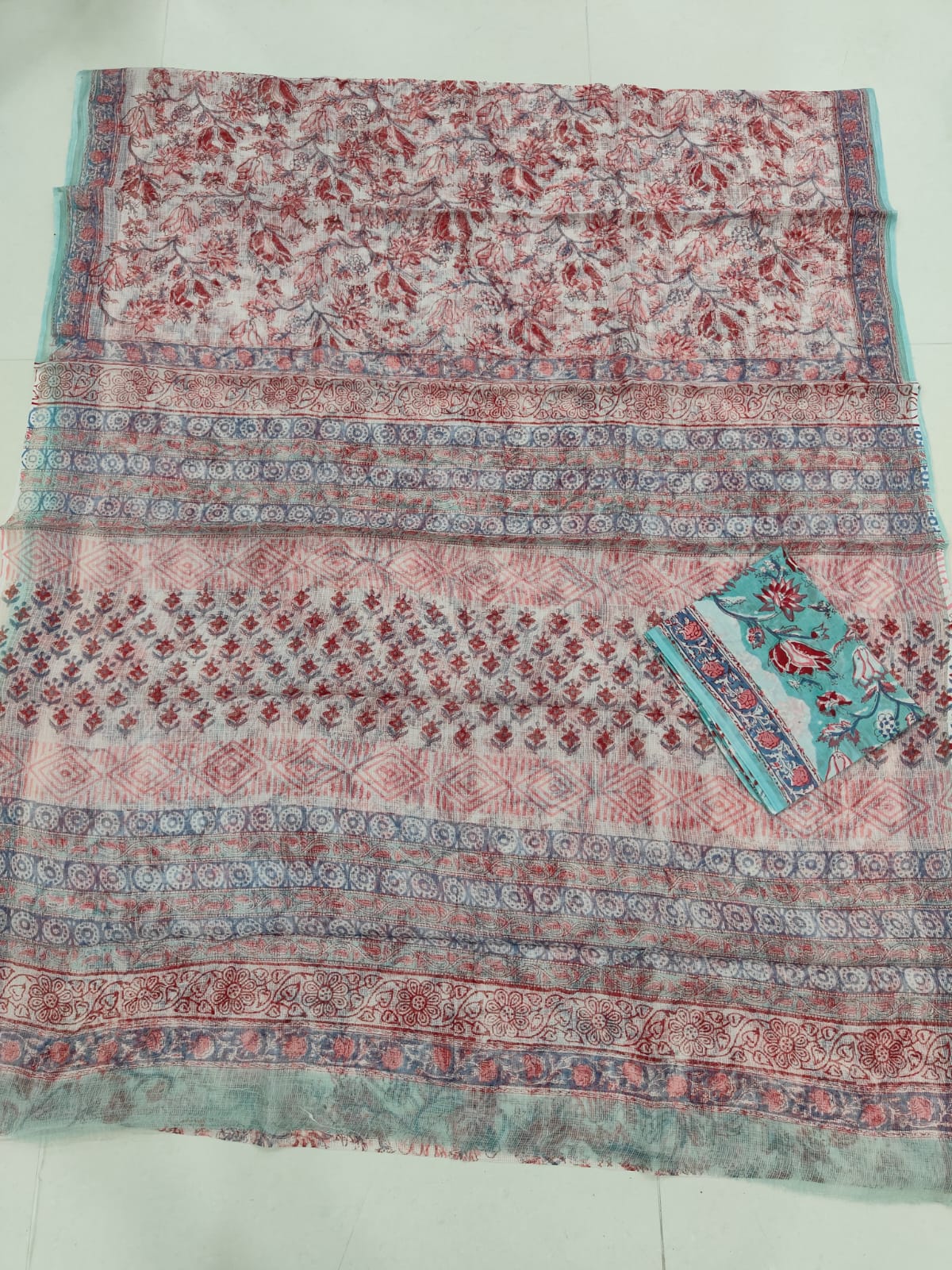 HAND BLOCK BAGRU PRINTED KOTA DORIYA SAREE WITH MULMUL BLOUSE (KDS109)