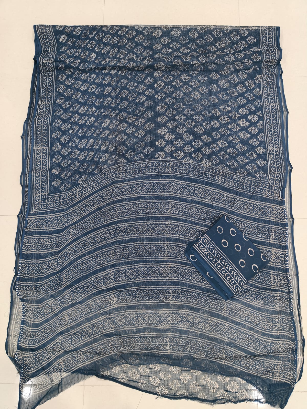 HAND BLOCK BAGRU PRINTED KOTA DORIYA SAREE WITH MULMUL BLOUSE (KDS111)