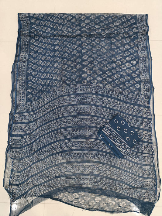 HAND BLOCK BAGRU PRINTED KOTA DORIYA SAREE WITH MULMUL BLOUSE (KDS111)