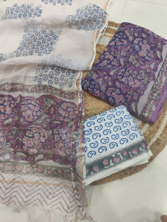 HAND BLOCK PRINTED KOTA DORIYA SUIT WITH KOTA DORIYA DUPPATA (FKS94)