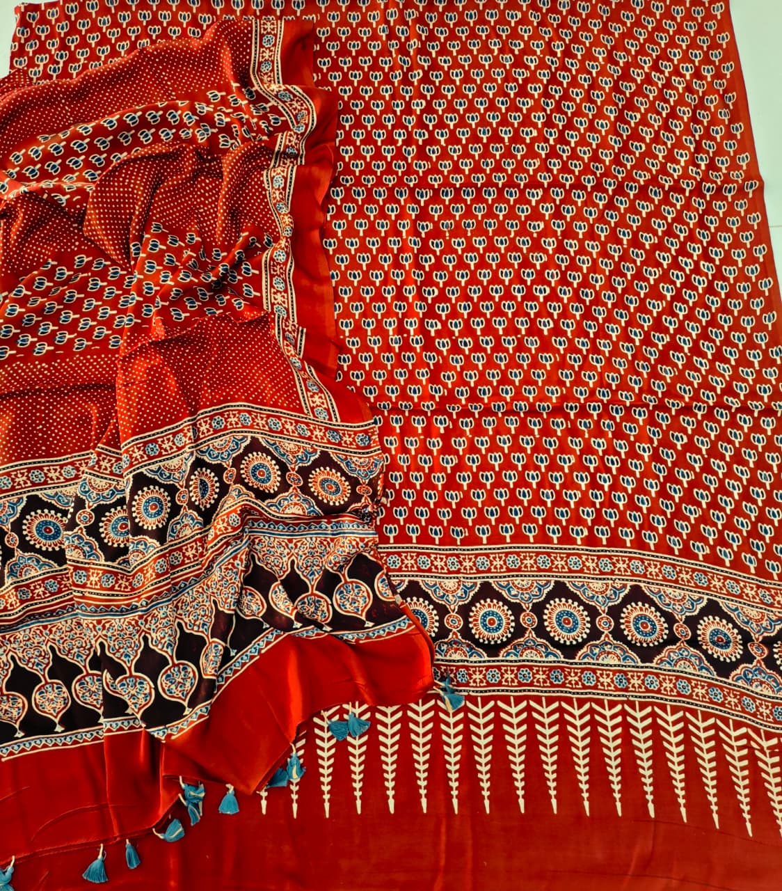 Vanaspati Ajrakh Hand Block Printed Suits Modal Silk Fabric (CIT85)