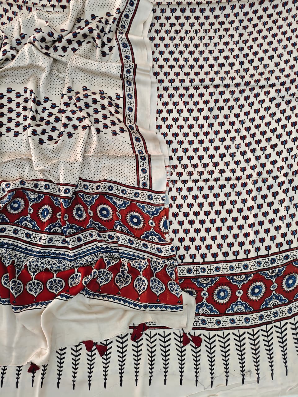 Vanaspati Ajrakh Hand Block Printed Suits Modal Silk Fabric (CIT86)