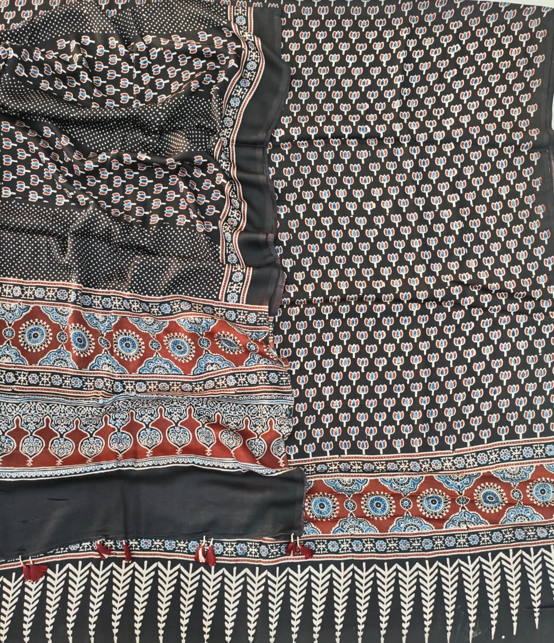 Vanaspati Ajrakh Hand Block Printed Suits Modal Silk Fabric (CIT87)