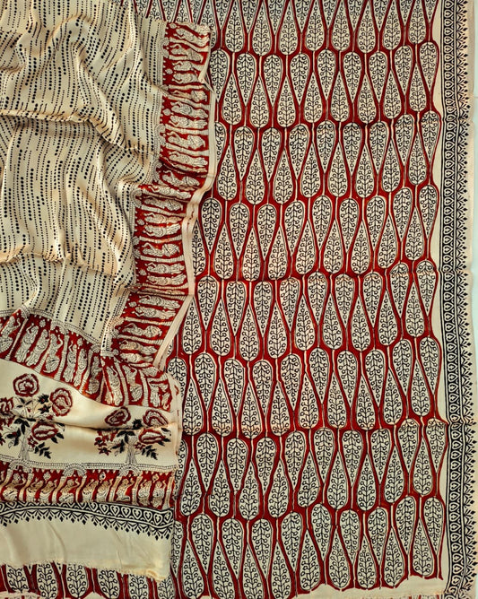 Vanaspati Ajrakh Hand Block Printed Suits Modal Silk Fabric (CIT82)