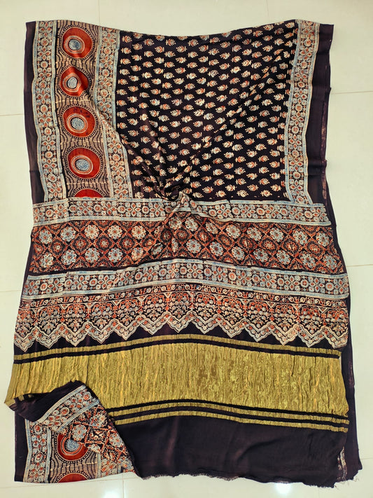 HAND BLOCK PRINTED MODAL SILK LAGDI PATTA SAREE (CIG84)