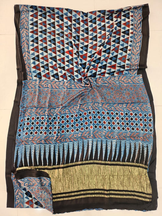 HAND BLOCK PRINTED MODAL SILK LAGDI PATTA SAREE (CIG82)