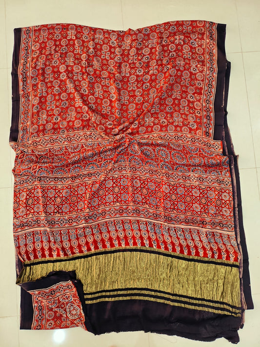HAND BLOCK PRINTED MODAL SILK LAGDI PATTA SAREE (CIG88)