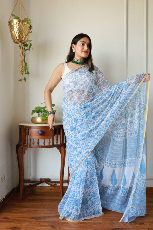 Hand Brush Painted Chiffon Saree with Blouse ( CIA48)