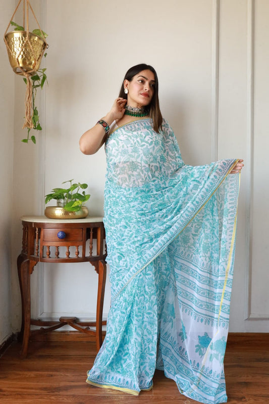 Hand Brush Painted Chiffon Saree with Blouse ( CIA50)