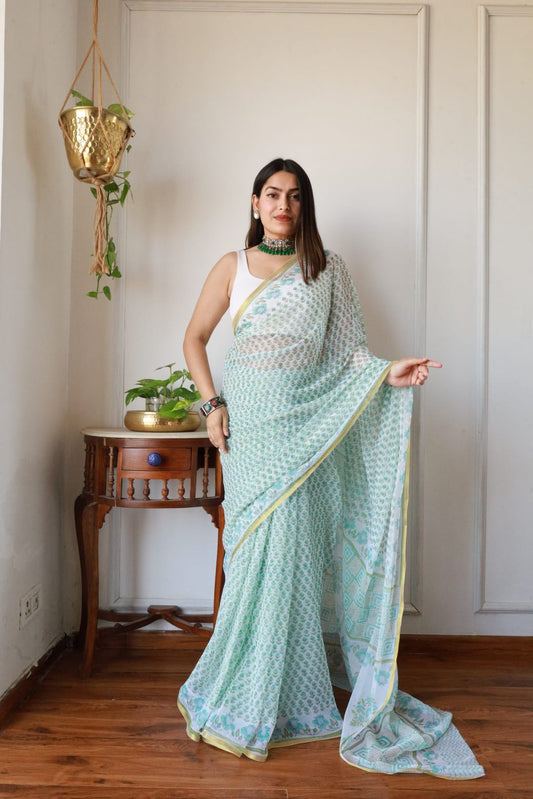 Hand Brush Painted Chiffon Saree with Blouse ( CIA55)