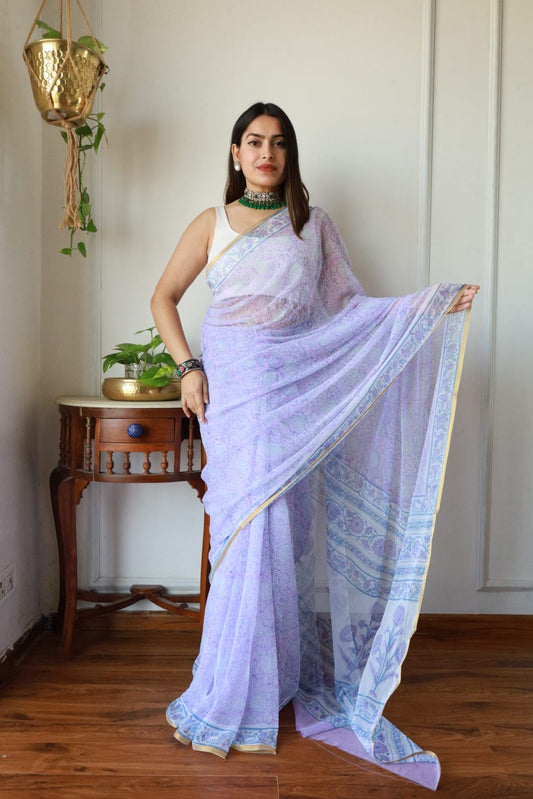 Hand Brush Painted Chiffon Saree with Blouse ( CIA53)