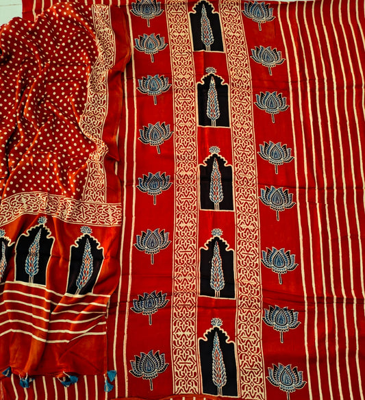 Vanaspati Ajrakh Hand Block Printed Suits Modal Silk Fabric (CIT92)