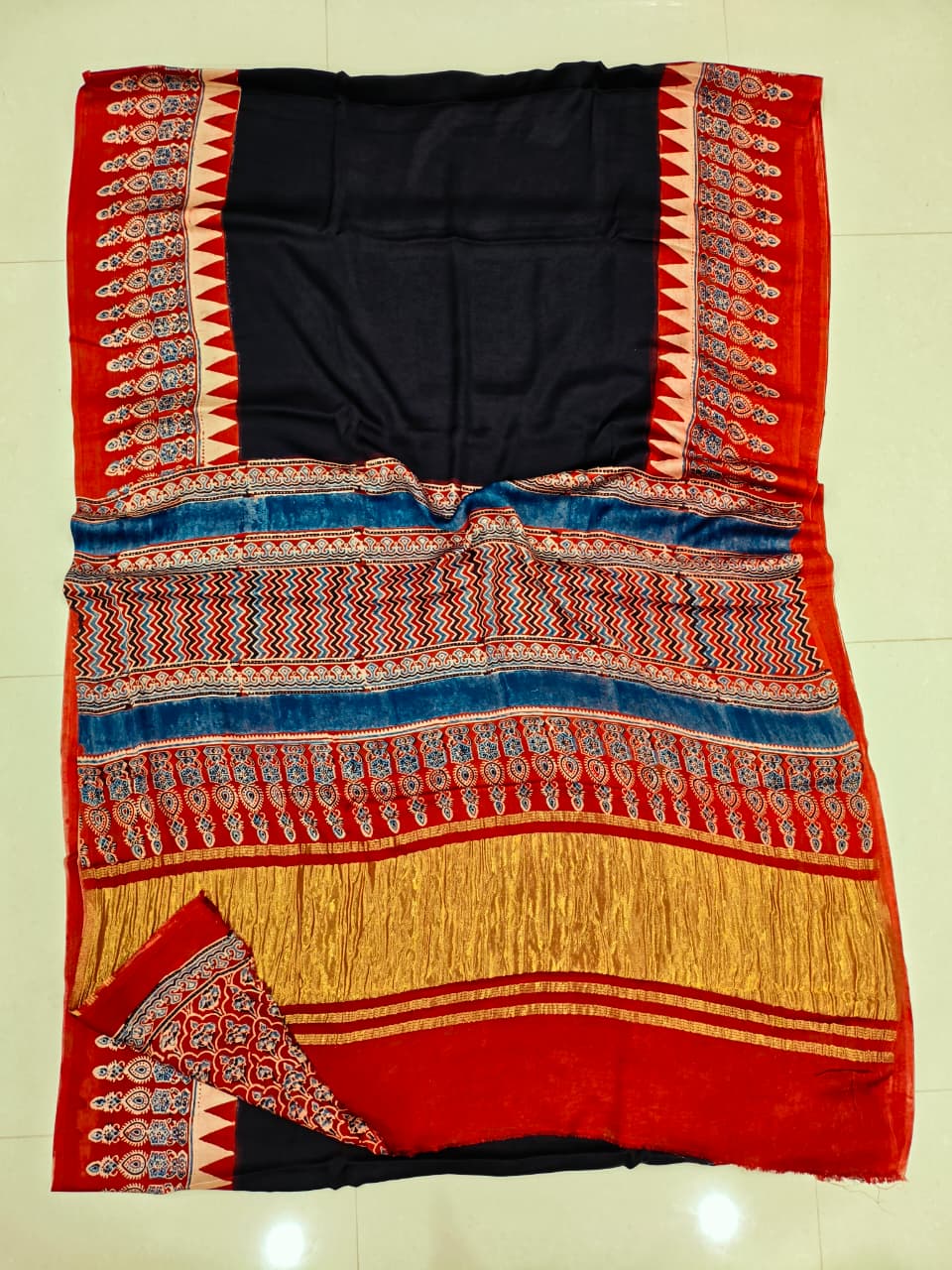 HAND BLOCK PRINTED MODAL SILK LAGDI PATTA SAREE (CIG91)