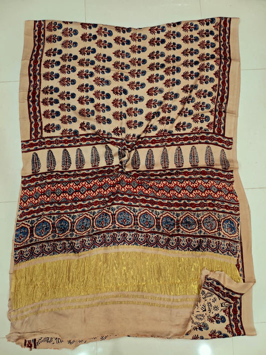 HAND BLOCK PRINTED MODAL SILK LAGDI PATTA SAREE (CIG93)