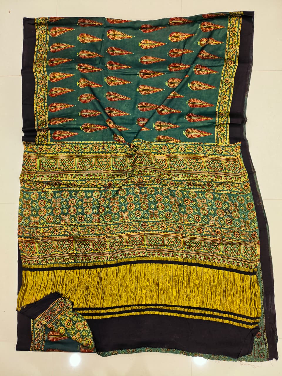 HAND BLOCK PRINTED MODAL SILK LAGDI PATTA SAREE (CIG94)