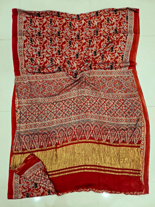 HAND BLOCK PRINTED MODAL SILK LAGDI PATTA SAREE (CIG95)