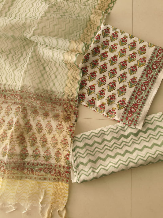 PRIMIUM JAIPURI COTTON SUIT WITH ORGANZA SILK DUPPATA (COS58)