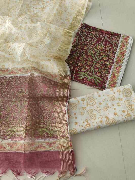 PRIMIUM JAIPURI COTTON SUIT WITH ORGANZA SILK DUPPATA (COS60)
