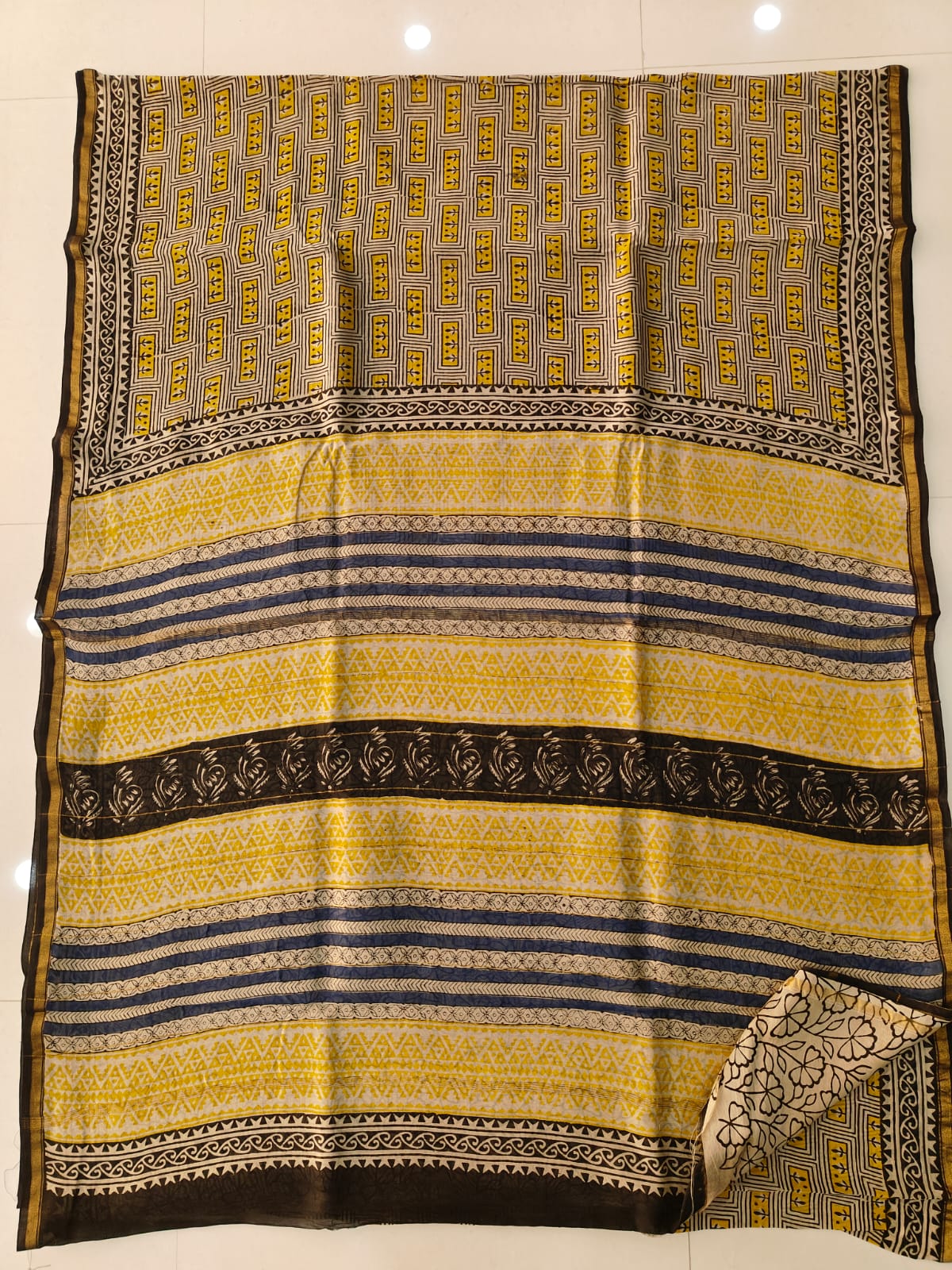 Bagru Hand Block Printed Chanderi Silk Saree with Blouse (CSS126)
