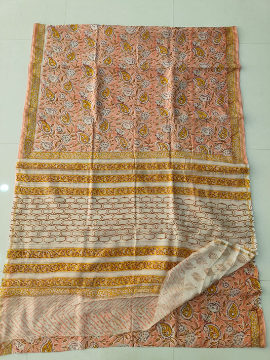 Bagru Hand Block Printed Chanderi Silk Saree with Blouse (CSS125)