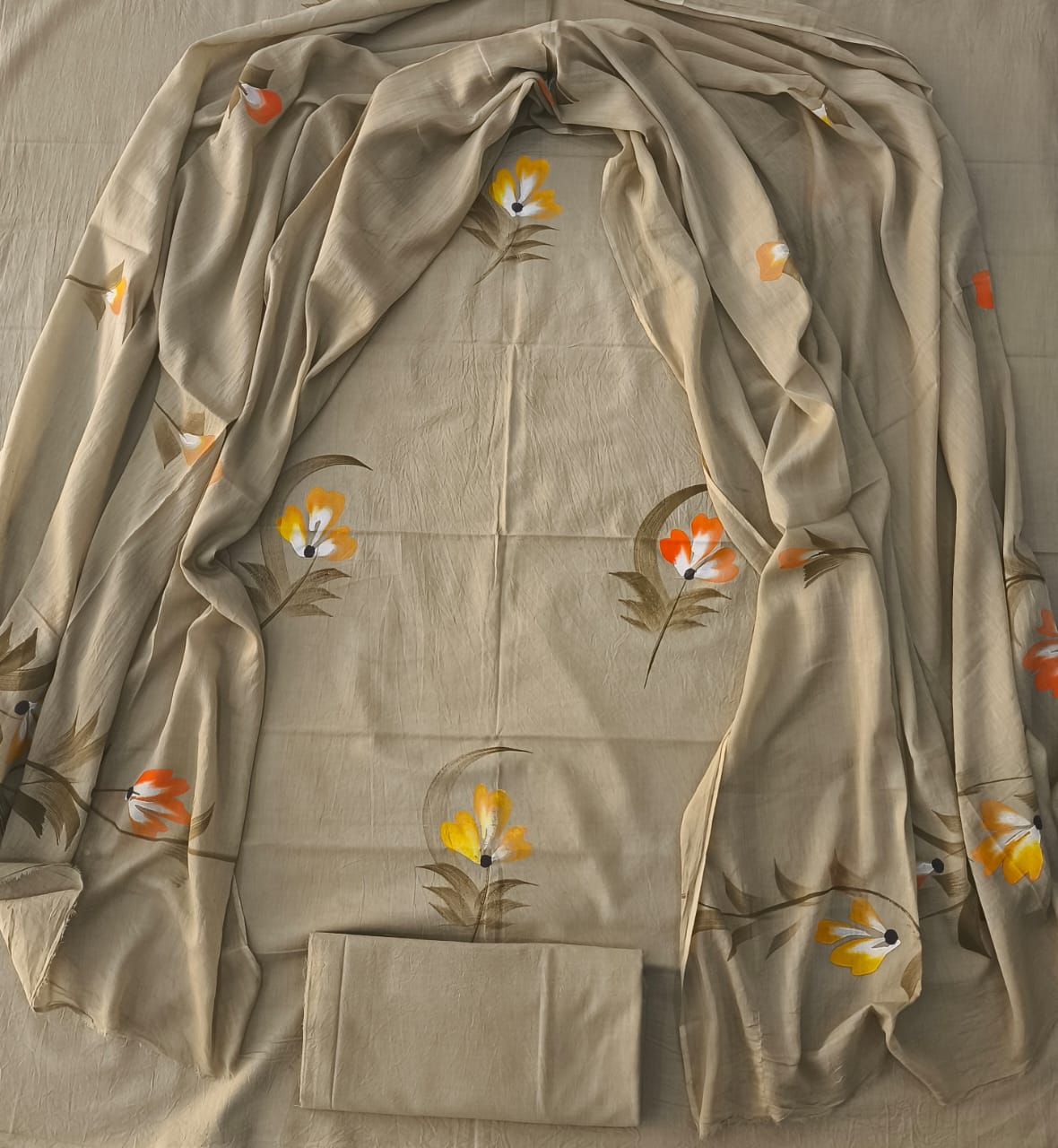 HAND BLOCK PRINTED COTTON 3-PIS SUIT WITH MULMUL DUPPATA (CMS124)