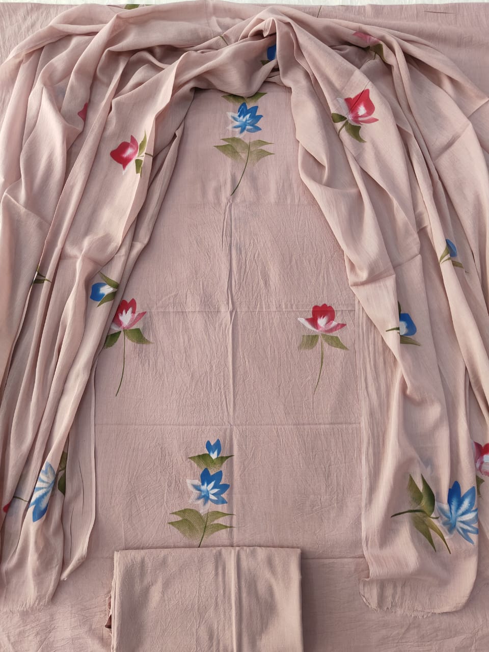 HAND BLOCK PRINTED COTTON 3-PIS SUIT WITH MULMUL DUPPATA (CMS135)