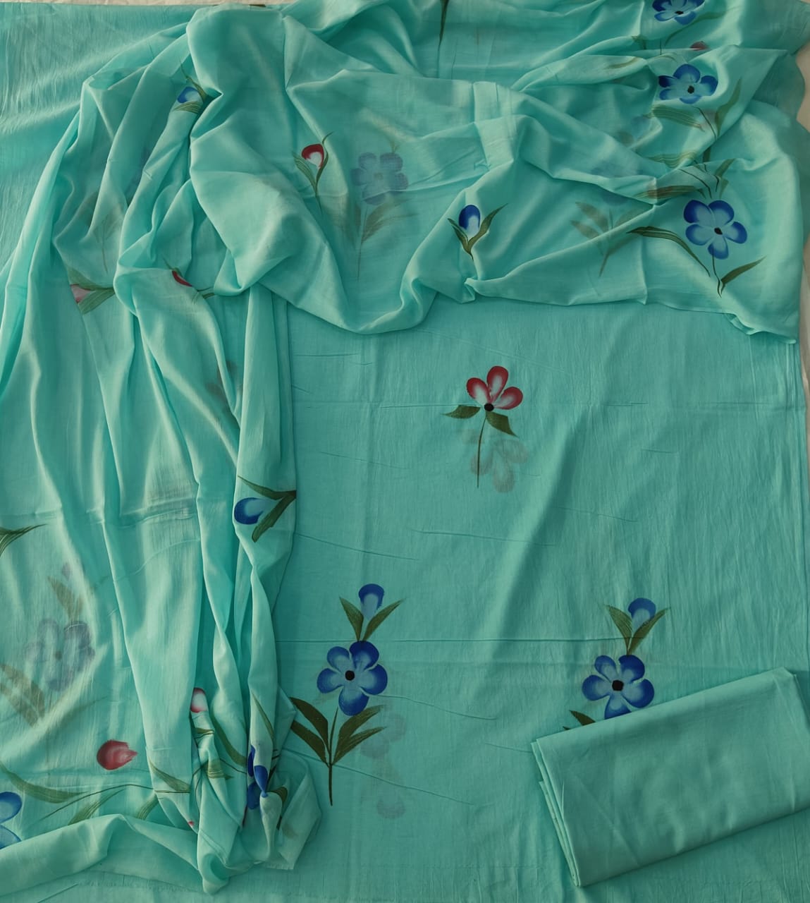 HAND BLOCK PRINTED COTTON 3-PIS SUIT WITH MULMUL DUPPATA (CMS136)