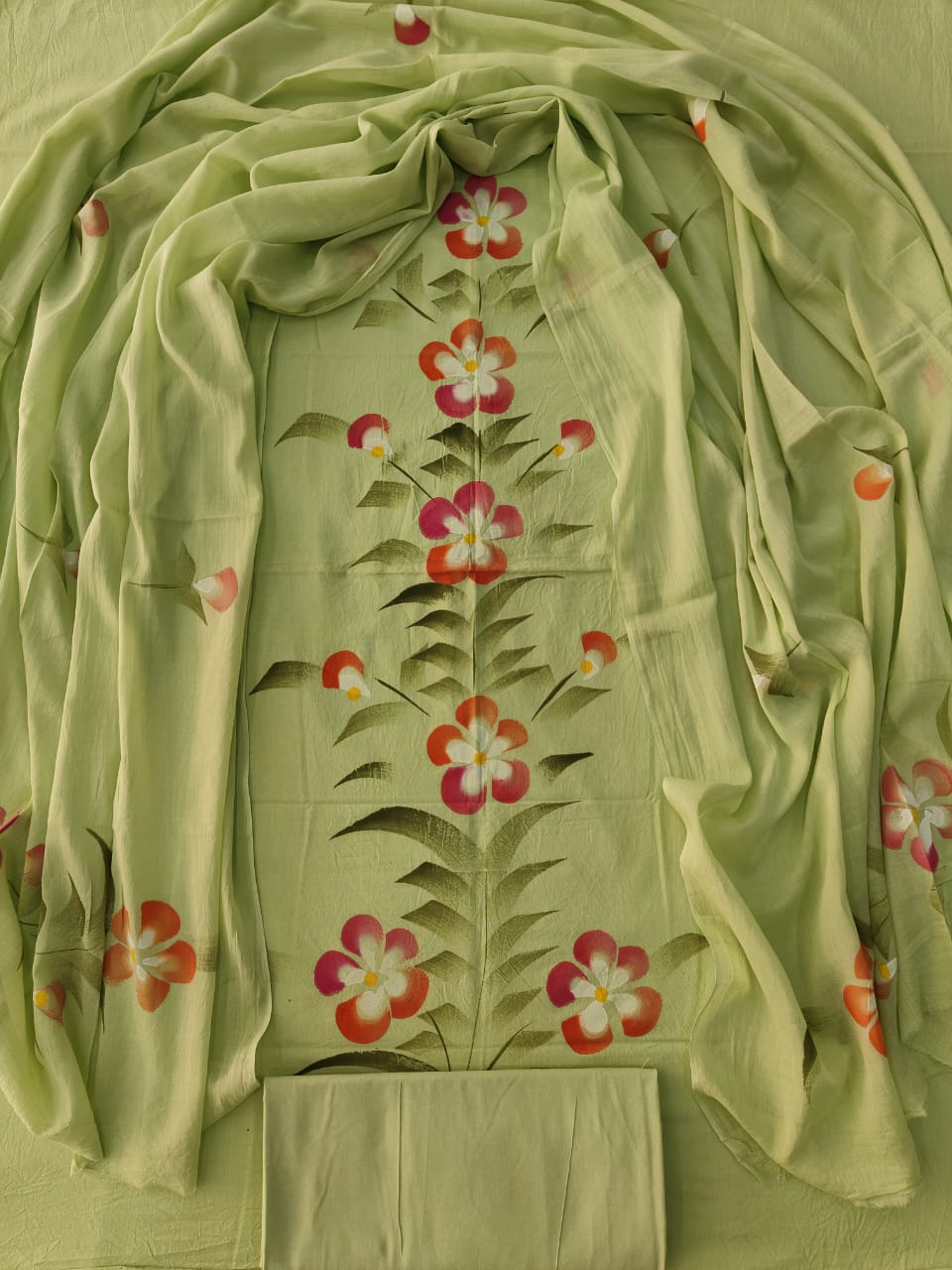 HAND BLOCK PRINTED COTTON 3-PIS SUIT WITH MULMUL DUPPATA (CMS137)