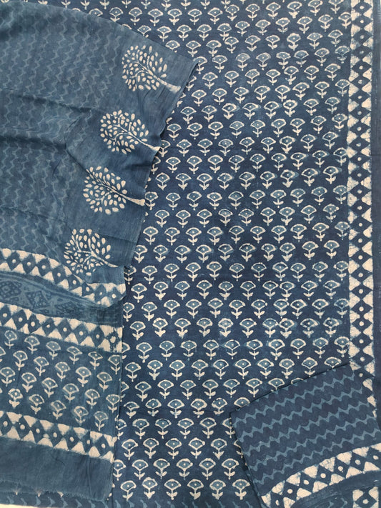 HAND BLOCK PRINTED COTTON 3-PIS SUIT WITH MULMUL DUPPATA (CMS144)