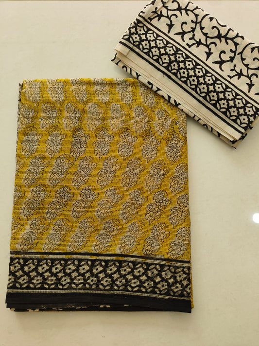HAND BLOCK BAGRU PRINTED KOTA DORIYA SAREE WITH MULMUL BLOUSE (KDS106)