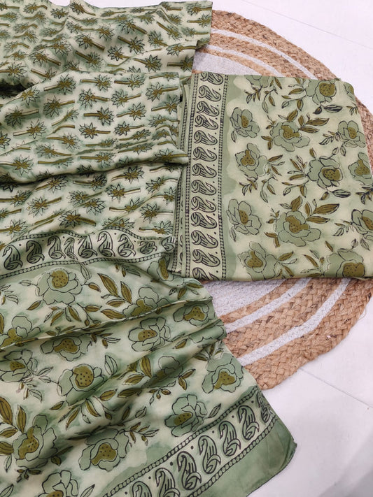 )Vanaspati Ajrakh Hand Block Printed Suits Modal Silk Fabric (CIT98)
