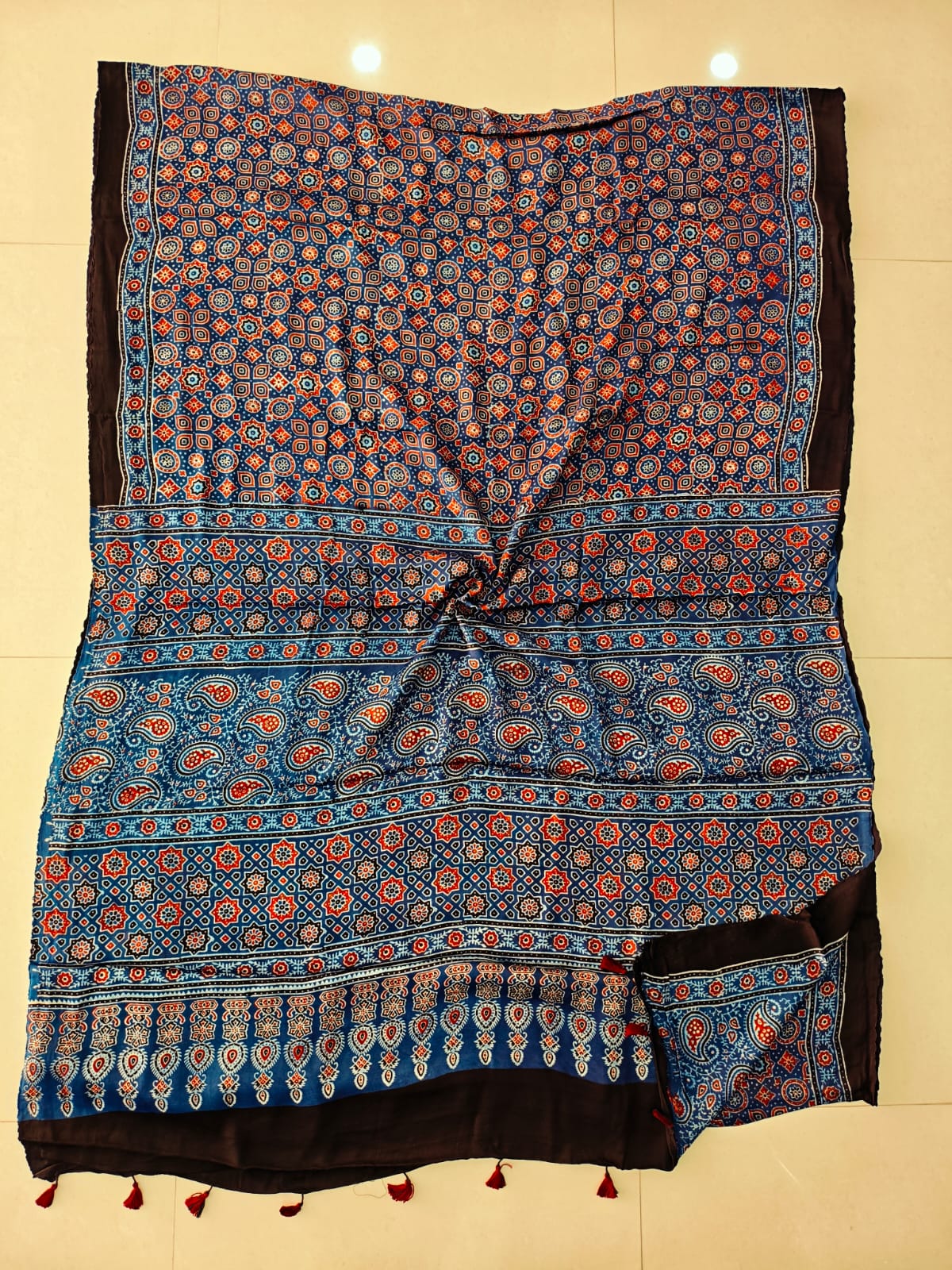 HAND BLOCK PRINTED AJRAKH MODAL SILK SAREE (CIG98)
