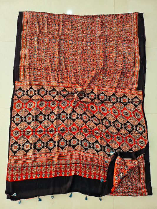 HAND BLOCK PRINTED AJRAKH MODAL SILK SAREE (CIG101)