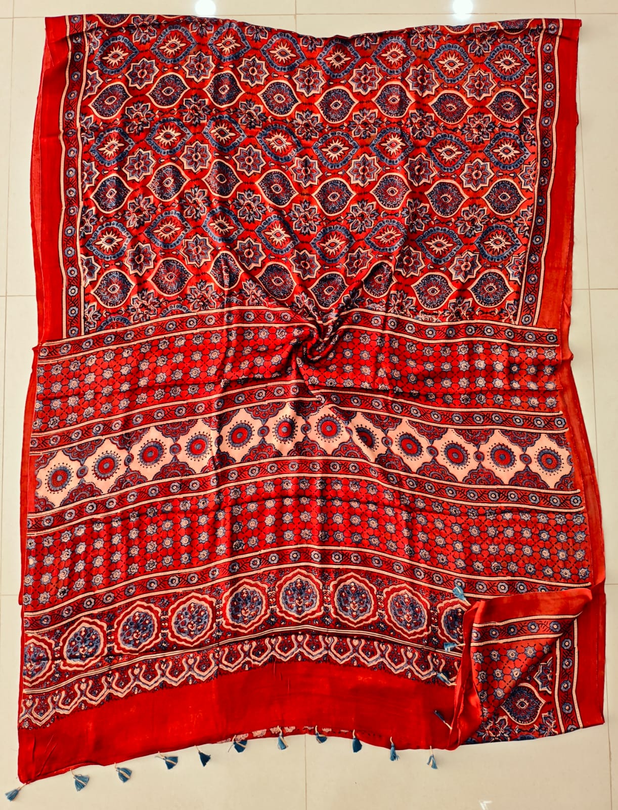 HAND BLOCK PRINTED AJRAKH MODAL SILK SAREE (CIG102)