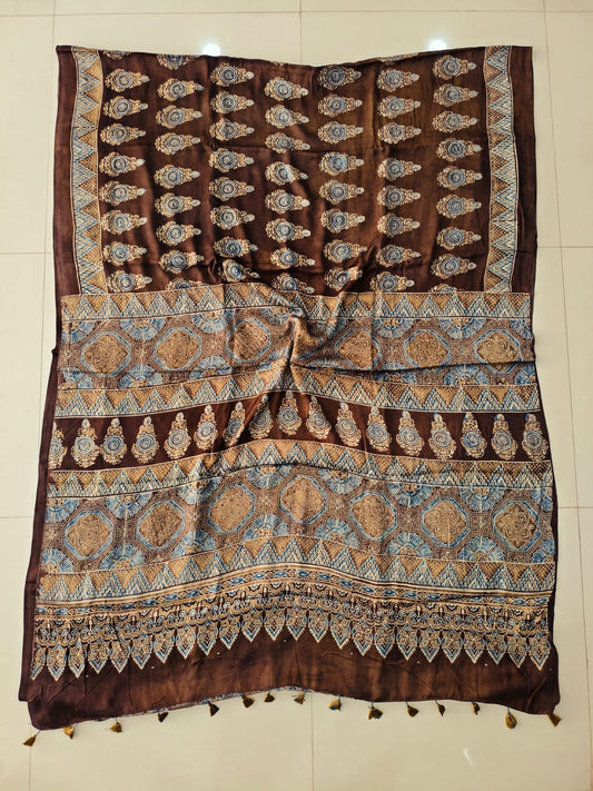 HAND BLOCK PRINTED AJRAKH MODAL SILK SAREE (CIG104)