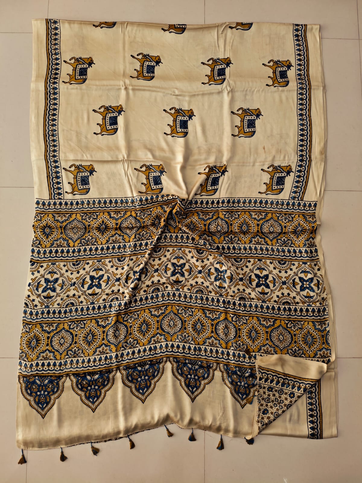 HAND BLOCK PRINTED AJRAKH MODAL SILK SAREE (CIG105)