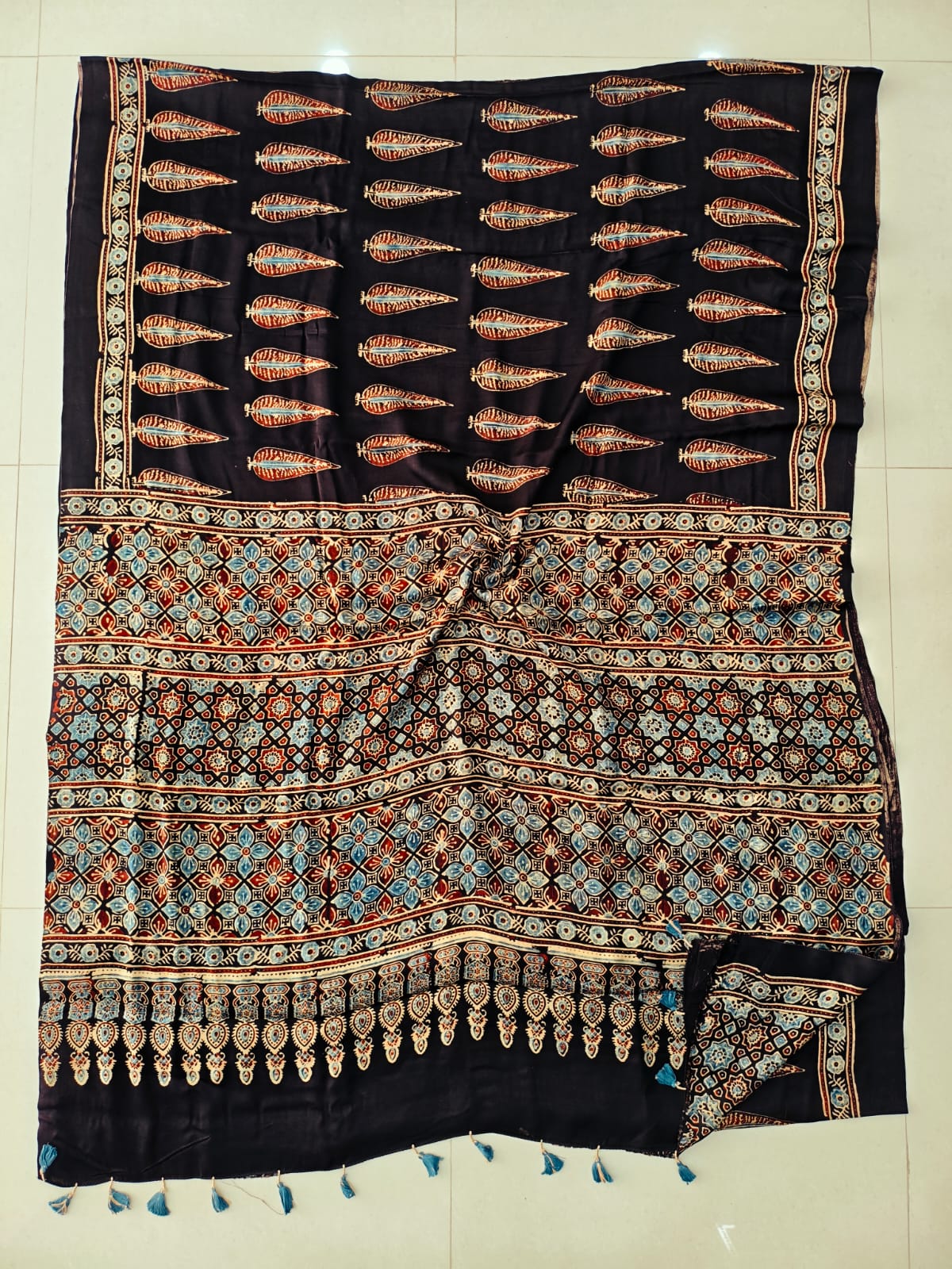 HAND BLOCK PRINTED AJRAKH MODAL SILK SAREE (CIG110)
