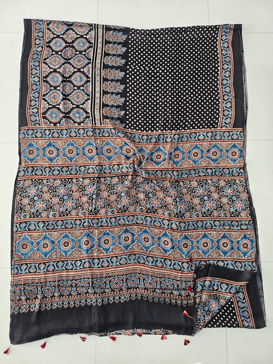HAND BLOCK PRINTED AJRAKH MODAL SILK SAREE (CIG114)
