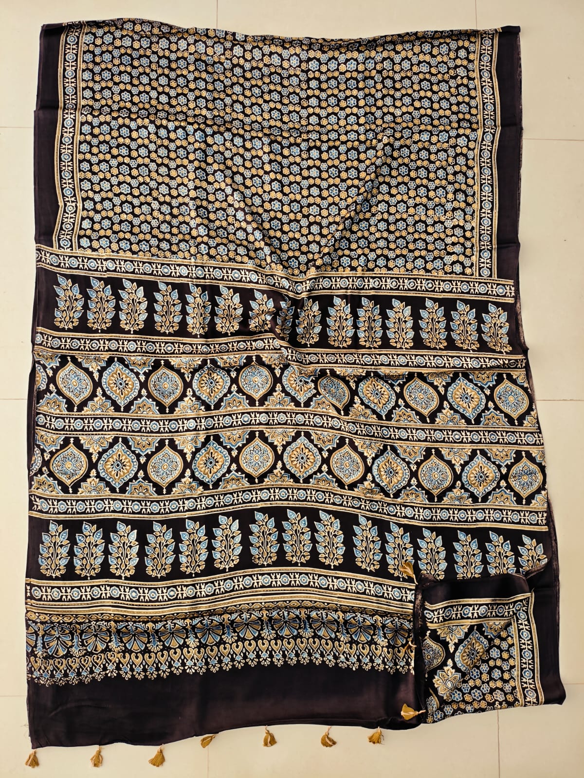 HAND BLOCK PRINTED AJRAKH MODAL SILK SAREE (CIG120)