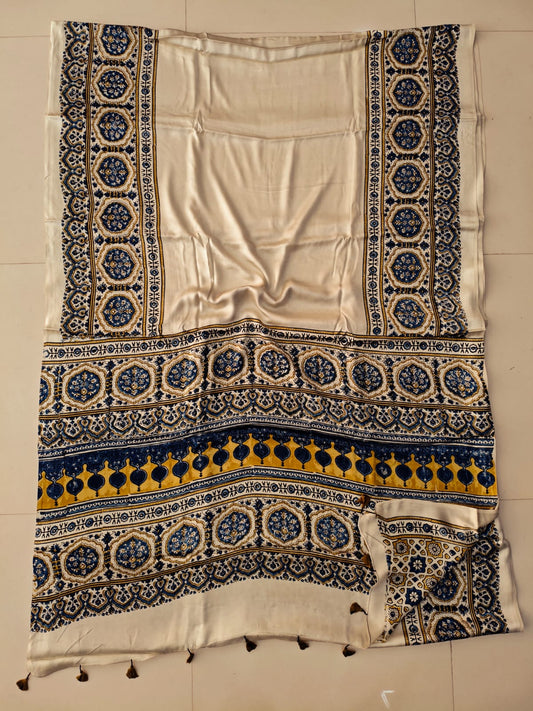 HAND BLOCK PRINTED AJRAKH MODAL SILK SAREE (CIG122)
