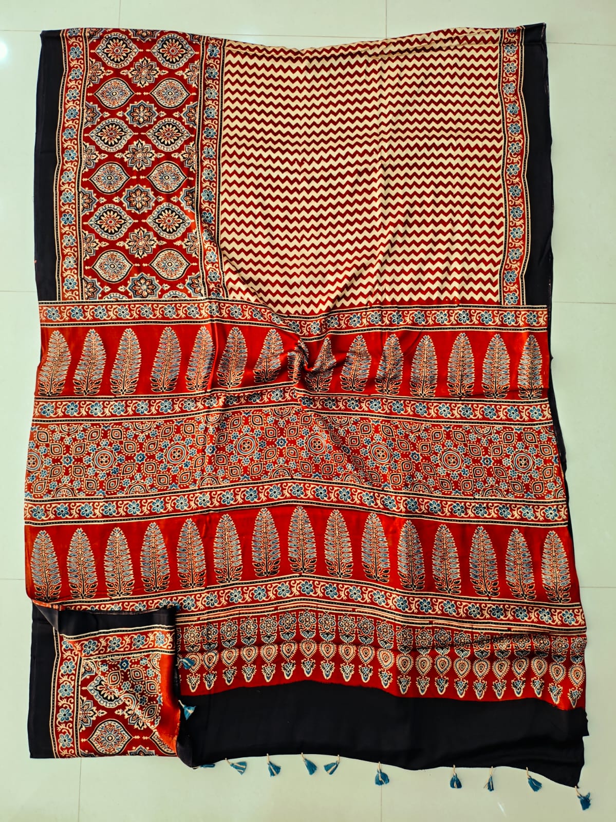 HAND BLOCK PRINTED AJRAKH MODAL SILK SAREE (CIG129)