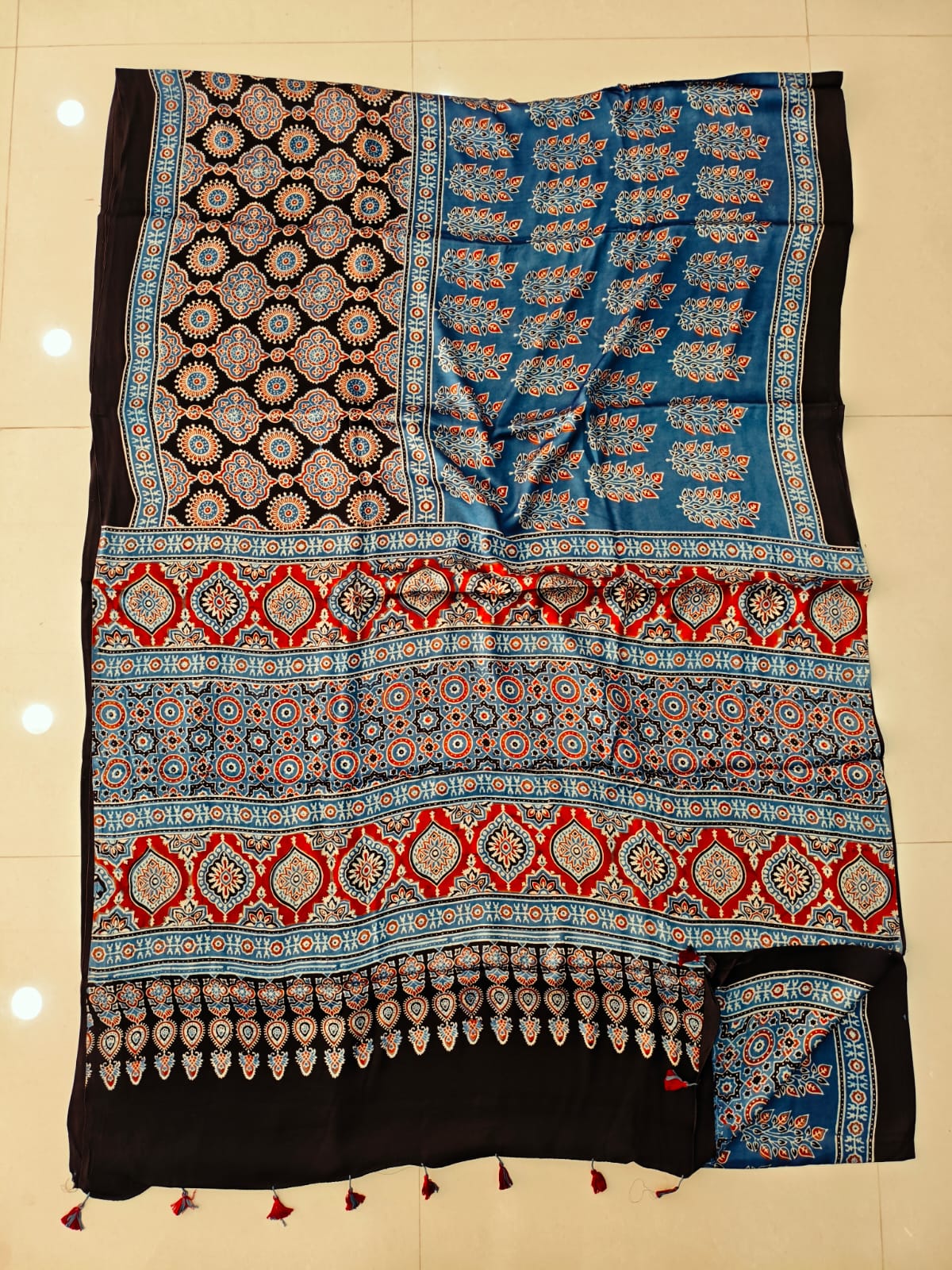 HAND BLOCK PRINTED AJRAKH MODAL SILK SAREE (CIG132)