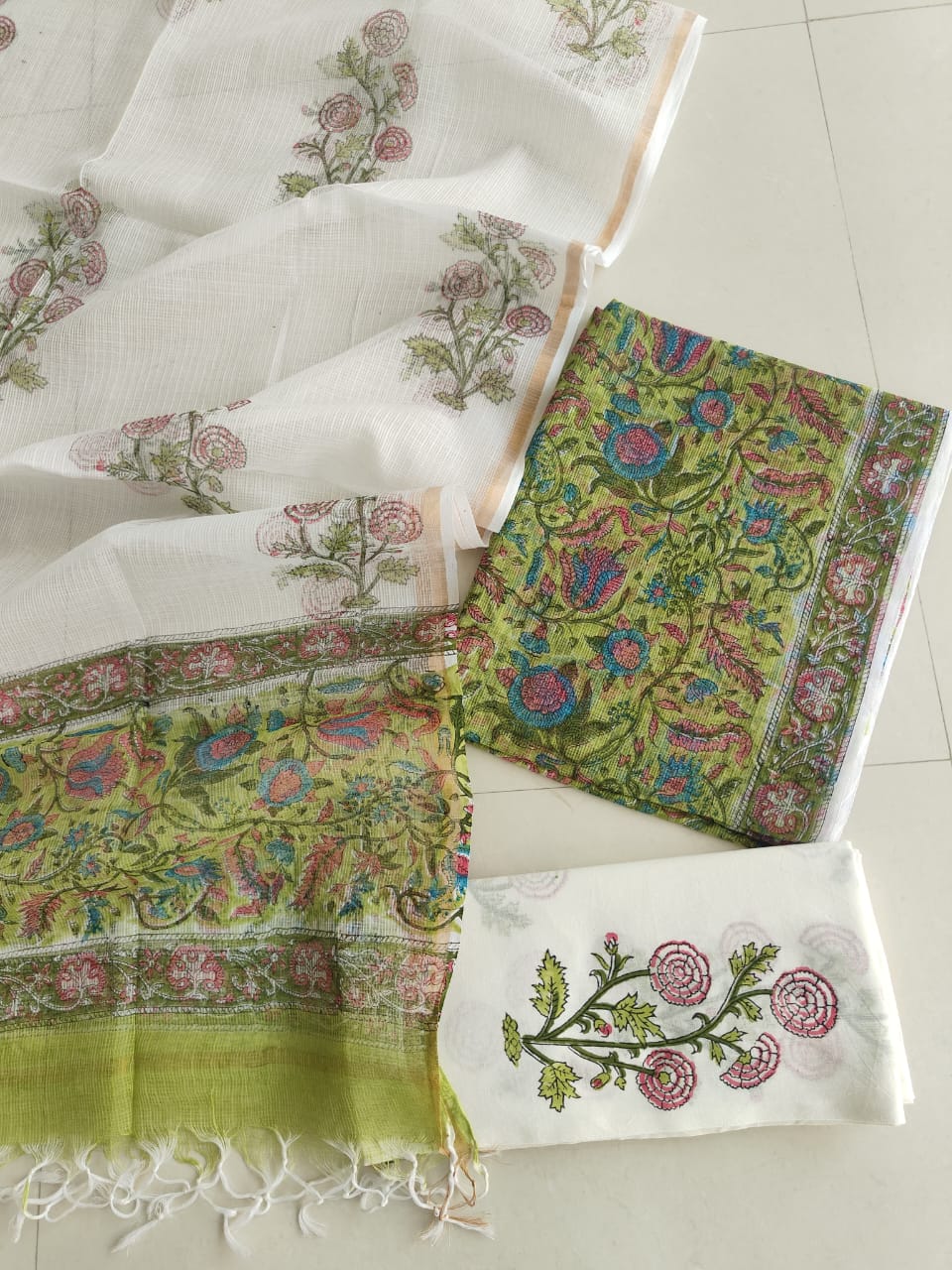 HAND BLOCK PRINTED KOTA DORIYA SUIT WITH KOTA DORIYA DUPPATA (FKS99)