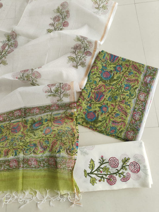 HAND BLOCK PRINTED KOTA DORIYA SUIT WITH KOTA DORIYA DUPPATA (FKS99)