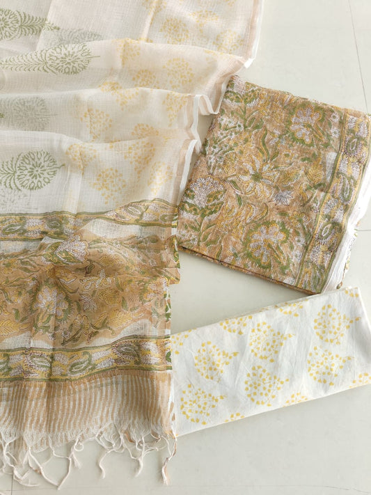 HAND BLOCK PRINTED KOTA DORIYA SUIT WITH KOTA DORIYA DUPPATA (FKS98)